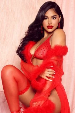 Fashion Nova Softest Touch Fluff Mesh Robe - Red