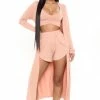 Fashion Nova Pajama Sets Lounge All Sunday 3 Piece PJ Set - Peach