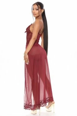 Fashion Nova Best You Ever Had Lace Sleep Gown - Burgundy