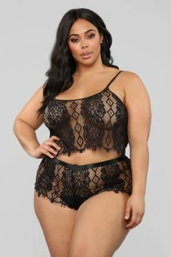 Fashion Nova Laced With Love PJ Set - Black Pajama Sets
