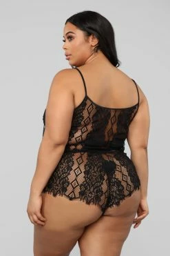 Fashion Nova Laced With Love PJ Set - Black Pajama Sets