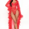 Fashion Nova Robes & Sleep Shirts Light As A Feather Mesh Long Robe - Red