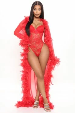 Fashion Nova Robes & Sleep Shirts Light As A Feather Mesh Long Robe - Red