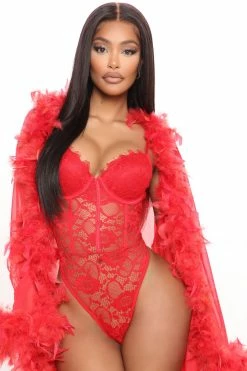 Fashion Nova Robes & Sleep Shirts Light As A Feather Mesh Long Robe - Red