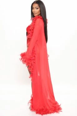 Fashion Nova Robes & Sleep Shirts Light As A Feather Mesh Long Robe - Red