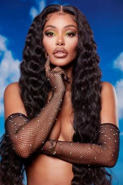 Fashion Nova Miami Nights Rhinestone Fishnet Long Gloves - Black Sexy Sleepwear