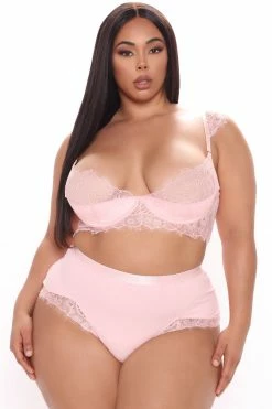 Fashion Nova Pajama Sets Flirty Cuddles Ribbed Lace 2 Piece Set - Rose