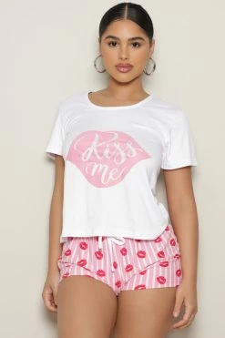 Fashion Nova Pajama Sets Kiss Me PJ Short Set - White/combo