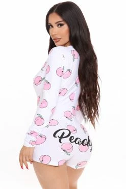 Fashion Nova Feeling Peachy PJ Romper Onesie - White/combo