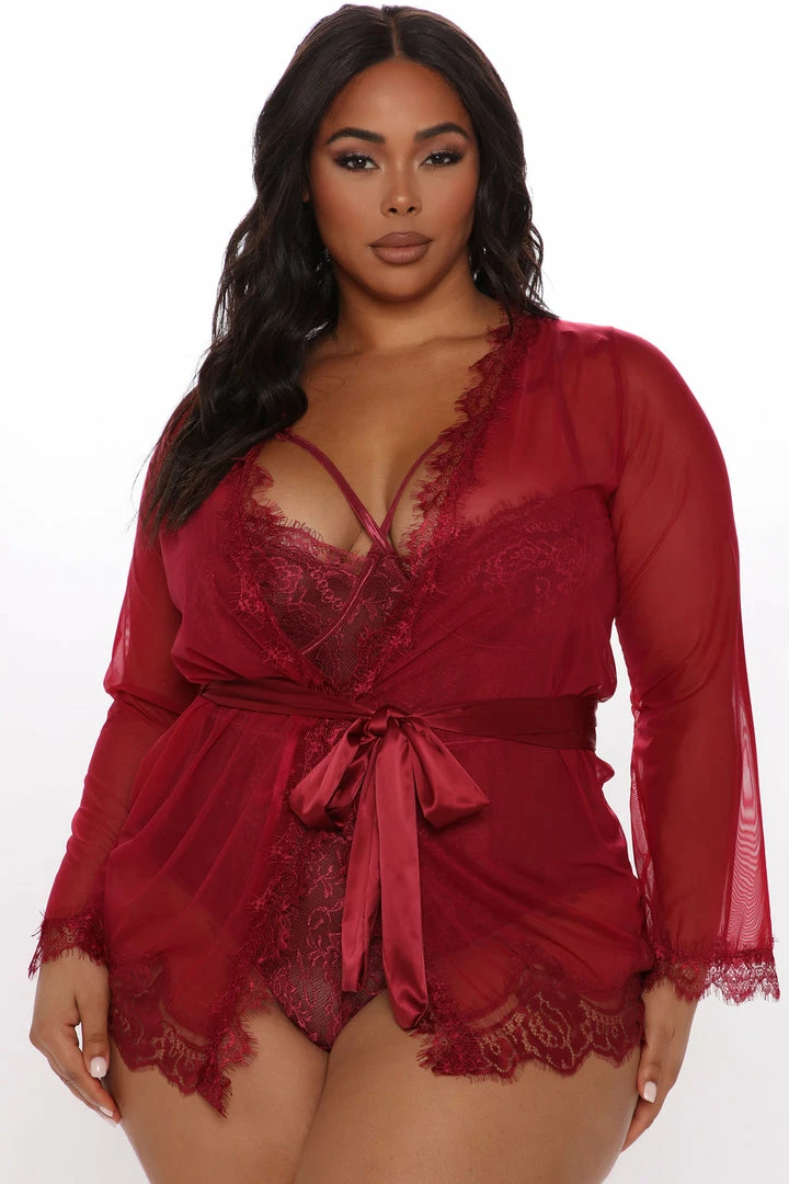 Fashion Nova New Lover Robe - Burgundy