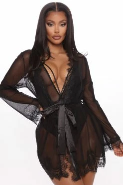 Fashion Nova New Lover Robe - Black Sexy Sleepwear