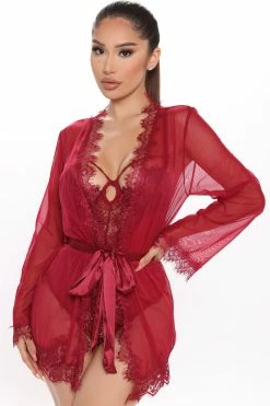 Fashion Nova New Lover Robe - Burgundy