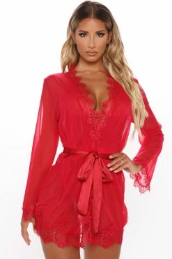 Fashion Nova New Lover Robe - Red Sexy Sleepwear