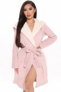 Fashion Nova Robes & Sleep Shirts Breakfast In Bed Hoodie Plush Robe - Pink