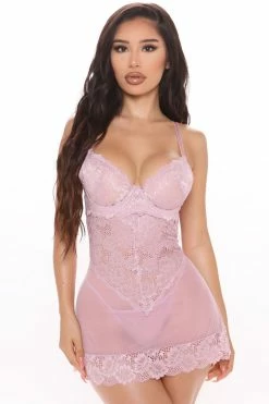 Fashion Nova Sexy Sleepwear Keep Her Secret Lace Babydoll - Mauve