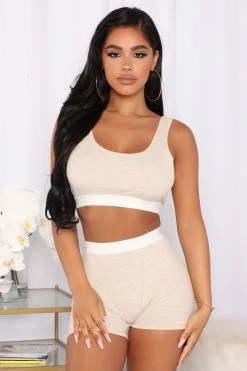 Fashion Nova Staying The Night PJ Boxer Set - Oatmeal