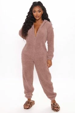 Fashion Nova Pajama Rompers & Jumpsuits Bear Babe PJ Jumpsuit Onesie - Taupe