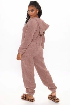 Fashion Nova Pajama Rompers & Jumpsuits Bear Babe PJ Jumpsuit Onesie - Taupe
