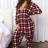Fashion Nova Pajama Rompers & Jumpsuits Make It Rein Plush Jumpsuit Onesie - Red/combo