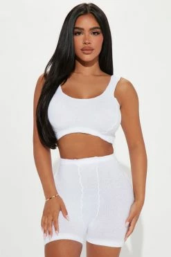 Fashion Nova Sleepover With You Plush 3 Piece Set - White Pajama Sets