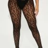 Fashion Nova On The Prowl Leopard Sheer Tights - Black Sexy Sleepwear