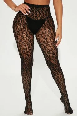 Fashion Nova On The Prowl Leopard Sheer Tights - Black Sexy Sleepwear