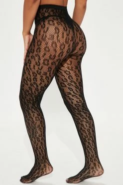 Fashion Nova On The Prowl Leopard Sheer Tights - Black Sexy Sleepwear