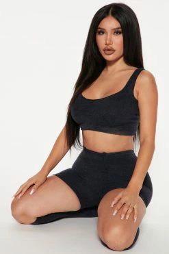 Fashion Nova Pajama Sets Sleepover With You Plush 3 Piece Set - Black