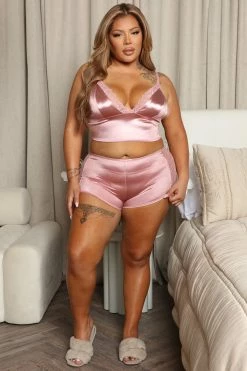 Fashion Nova Special Dates Satin PJ Short Set - Rose