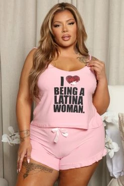 Fashion Nova Love Being Latina PJ Short Set - Pink Pajama Sets