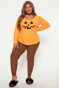 Fashion Nova Pumptastic Pumpkin Halloween PJ Set - Black/Orange