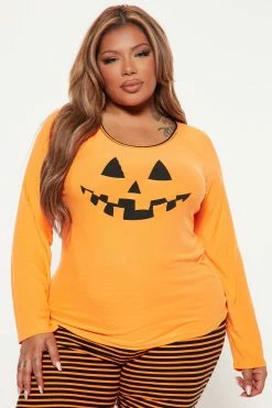 Fashion Nova Pumptastic Pumpkin Halloween PJ Set - Black/Orange