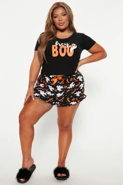 Fashion Nova Pajama Sets Forever Your Favorite Boo Halloween PJ Set - Black/combo