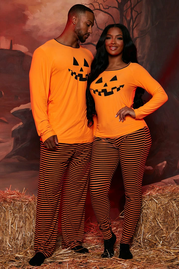 Fashion Nova Pumptastic Pumpkin Halloween PJ Set - Black/Orange