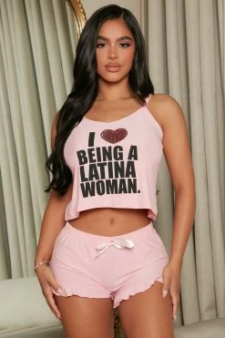 Fashion Nova Love Being Latina PJ Short Set - Pink Pajama Sets