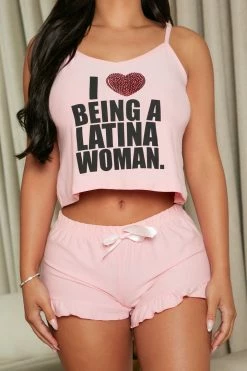 Fashion Nova Love Being Latina PJ Short Set - Pink Pajama Sets