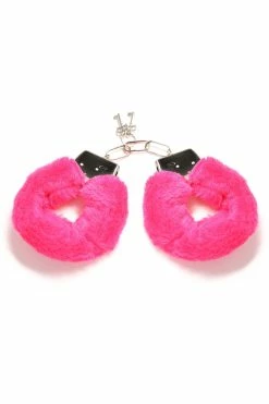 Fashion Nova Fire Your Desire Faux Fur Handcuffs - Hot Pink