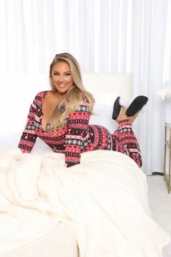 Fashion Nova Baby It's Cold Outside PJ Onesie - Red/combo Pajama Rompers & Jumpsuits