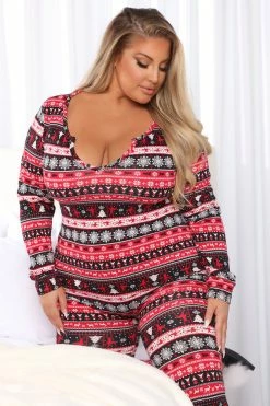 Fashion Nova Baby It's Cold Outside PJ Onesie - Red/combo Pajama Rompers & Jumpsuits
