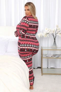 Fashion Nova Baby It's Cold Outside PJ Onesie - Red/combo Pajama Rompers & Jumpsuits