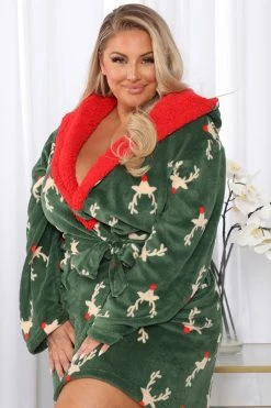 Fashion Nova Robes & Sleep Shirts Reindeer Weather Plush PJ Robe - Green/combo