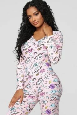 Fashion Nova Pajama Rompers & Jumpsuits Miss Wilson Pj Onesie - Pink/Combo
