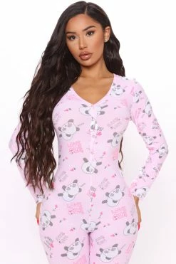 Fashion Nova Sleepy Panda PJ Jumpsuit Onesie - Pink