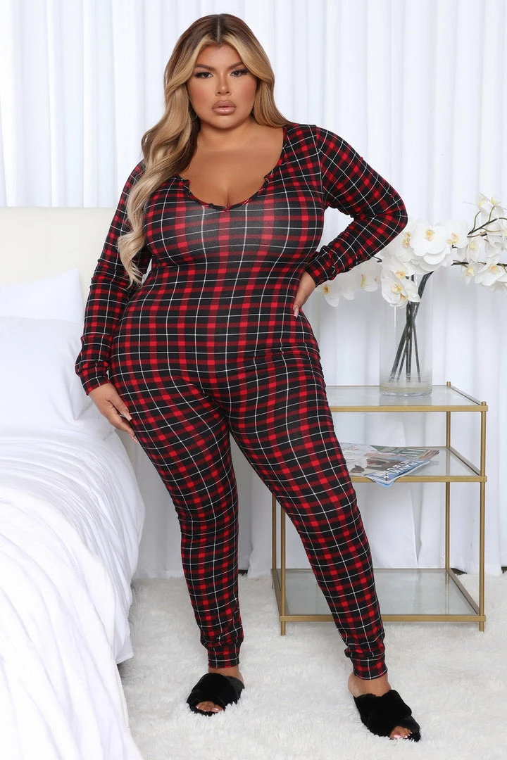 Fashion Nova Where's My Coffee Jumpsuit - Black/Red