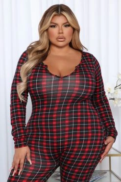 Fashion Nova Where's My Coffee Jumpsuit - Black/Red