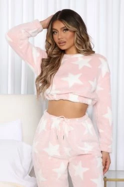 Fashion Nova Star Bright Plush PJ Jogger Set - Pink Pajama Sets