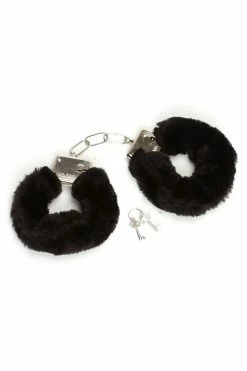 Fashion Nova Sexy Sleepwear Fire Your Desire Faux Fur Handcuffs - Black