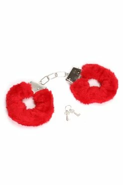 Fashion Nova Fire Your Desire Faux Fur Handcuffs - Red Sexy Sleepwear