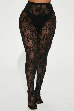 Fashion Nova All Your Desires Sheer Lace Tights - Black Sexy Sleepwear