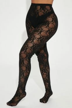Fashion Nova All Your Desires Sheer Lace Tights - Black Sexy Sleepwear